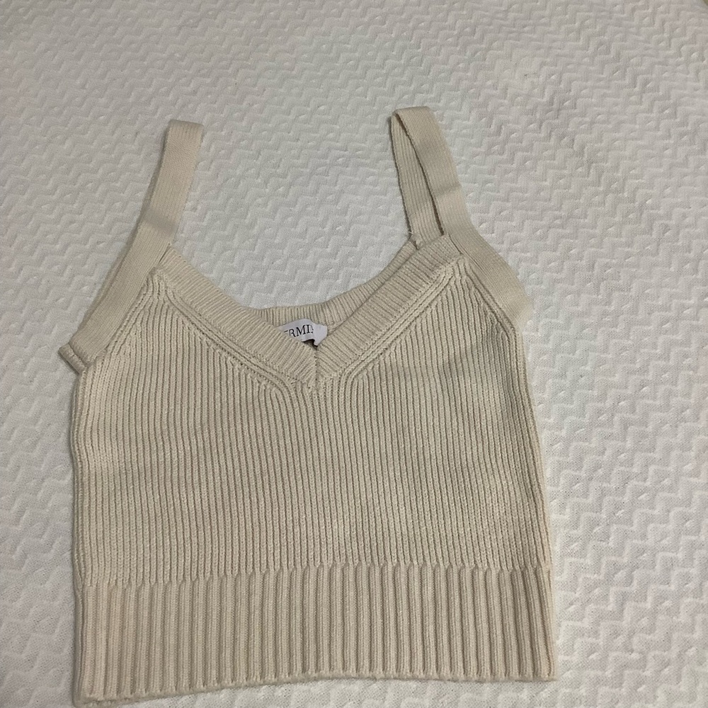 Intermix XS (P) Beige cotton knitted Tank Top Scoop Neck (0147) - Picture 9 of 9